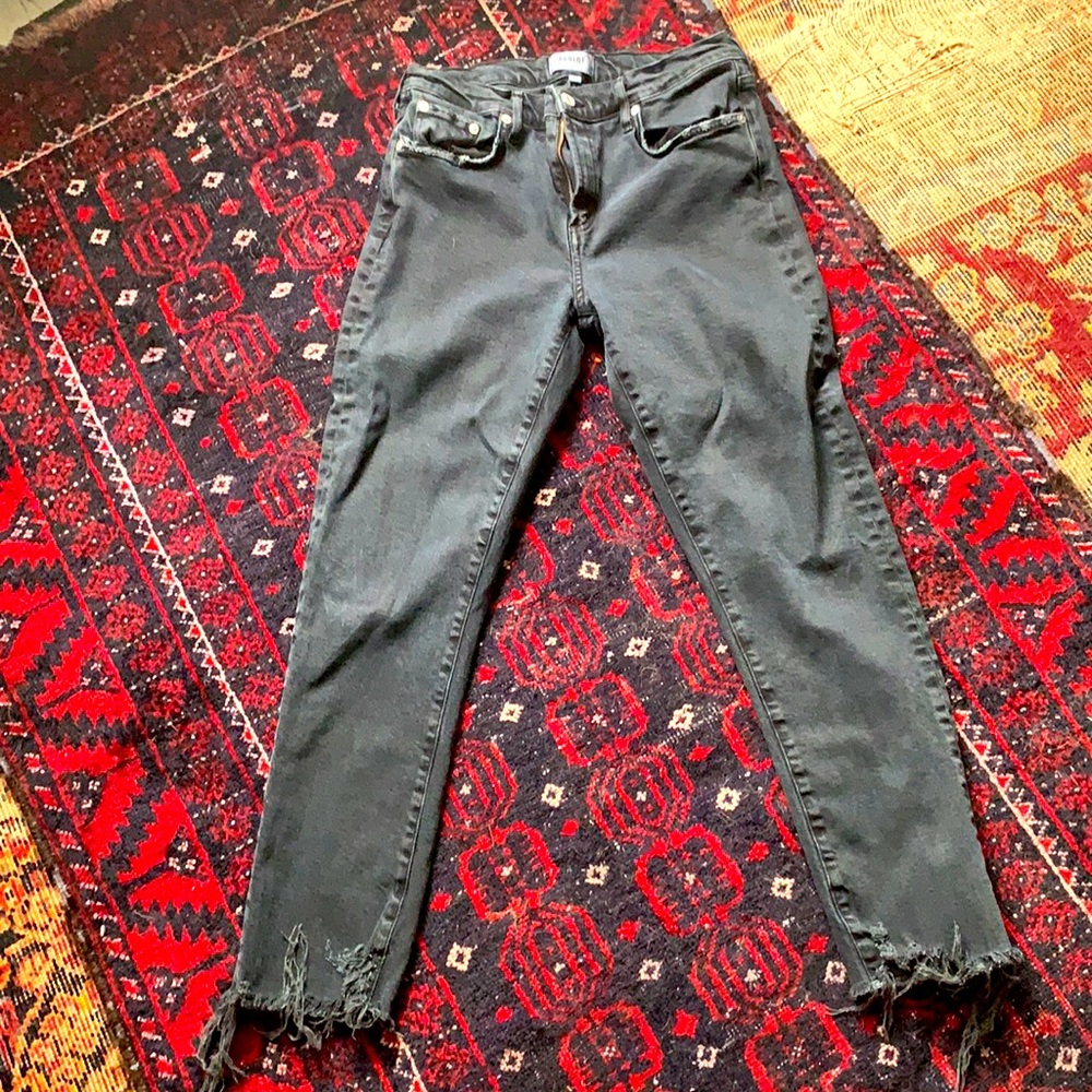 Agolde black jeans with fringe cut bottoms